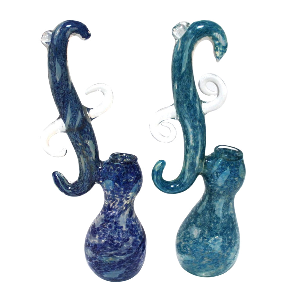 10.5-inch large heavy duty glass bubbler with blue bubble color and new hook design