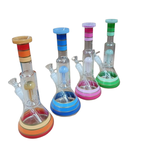 10-inch beaker water pipe with multi-color tree percolator and glass-on-glass connection