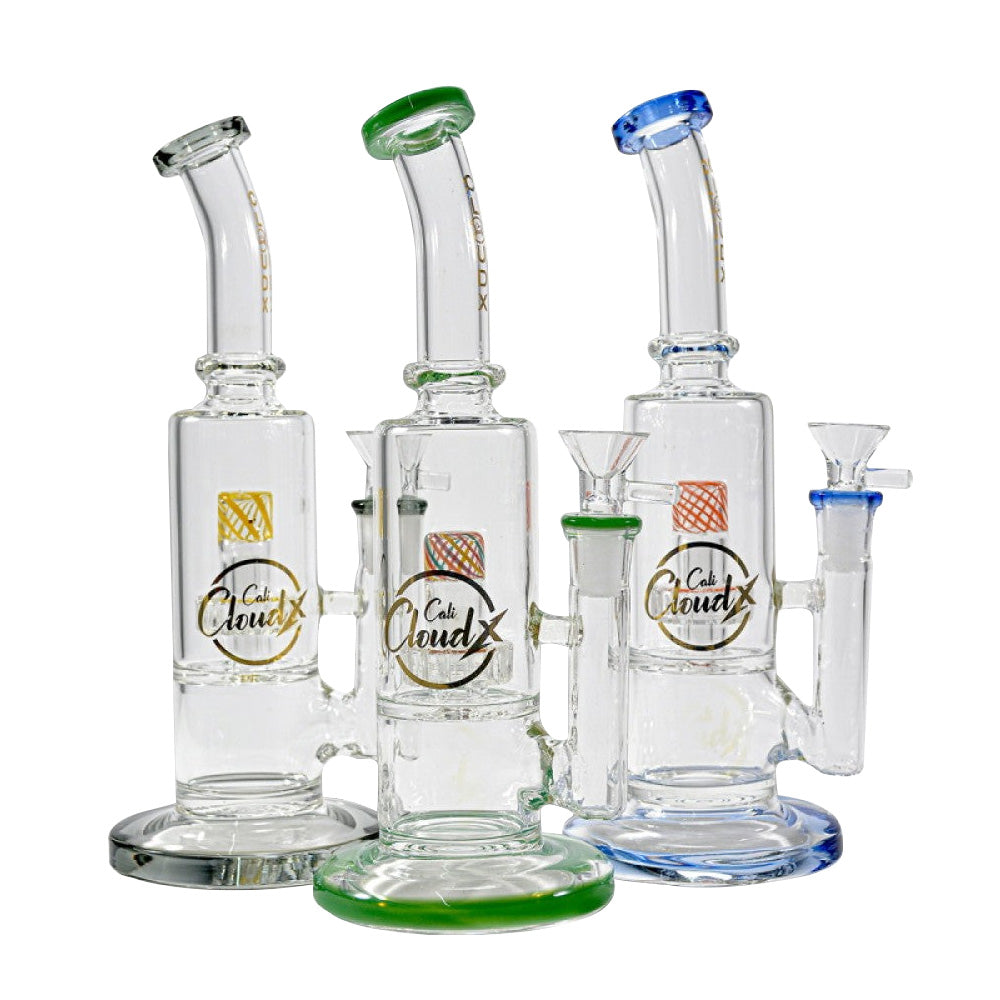 Cali Cloudx 10'' glass water pipe featuring showerhead perc design
