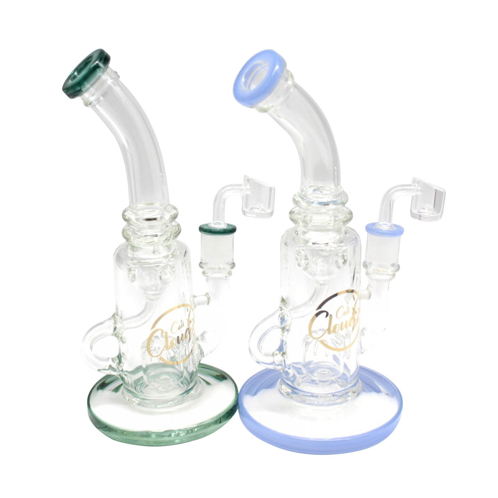 10-inch flat bottom water pipe with handle design and 14mm male banger by Cali Cloudx