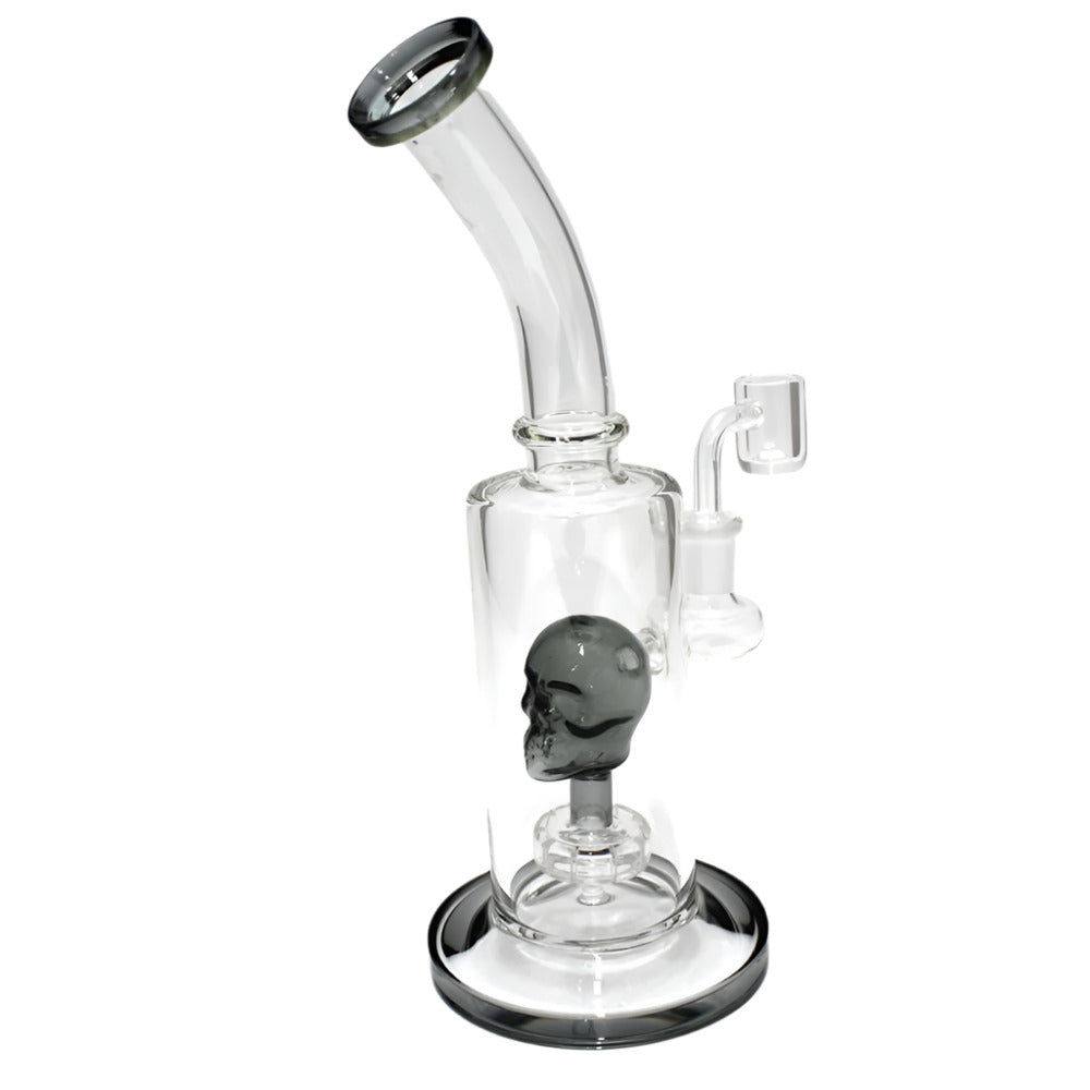 10'' Flat Bottom Skull Percolator Water Pipe With 14 MM Male Banger