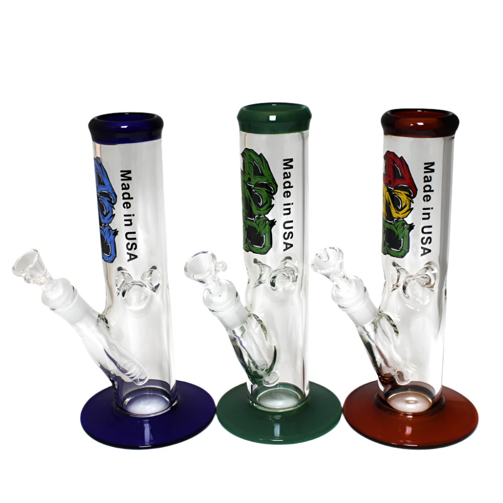 10-inch flat bottom straight water pipe with tube color design and glass-on-glass connection