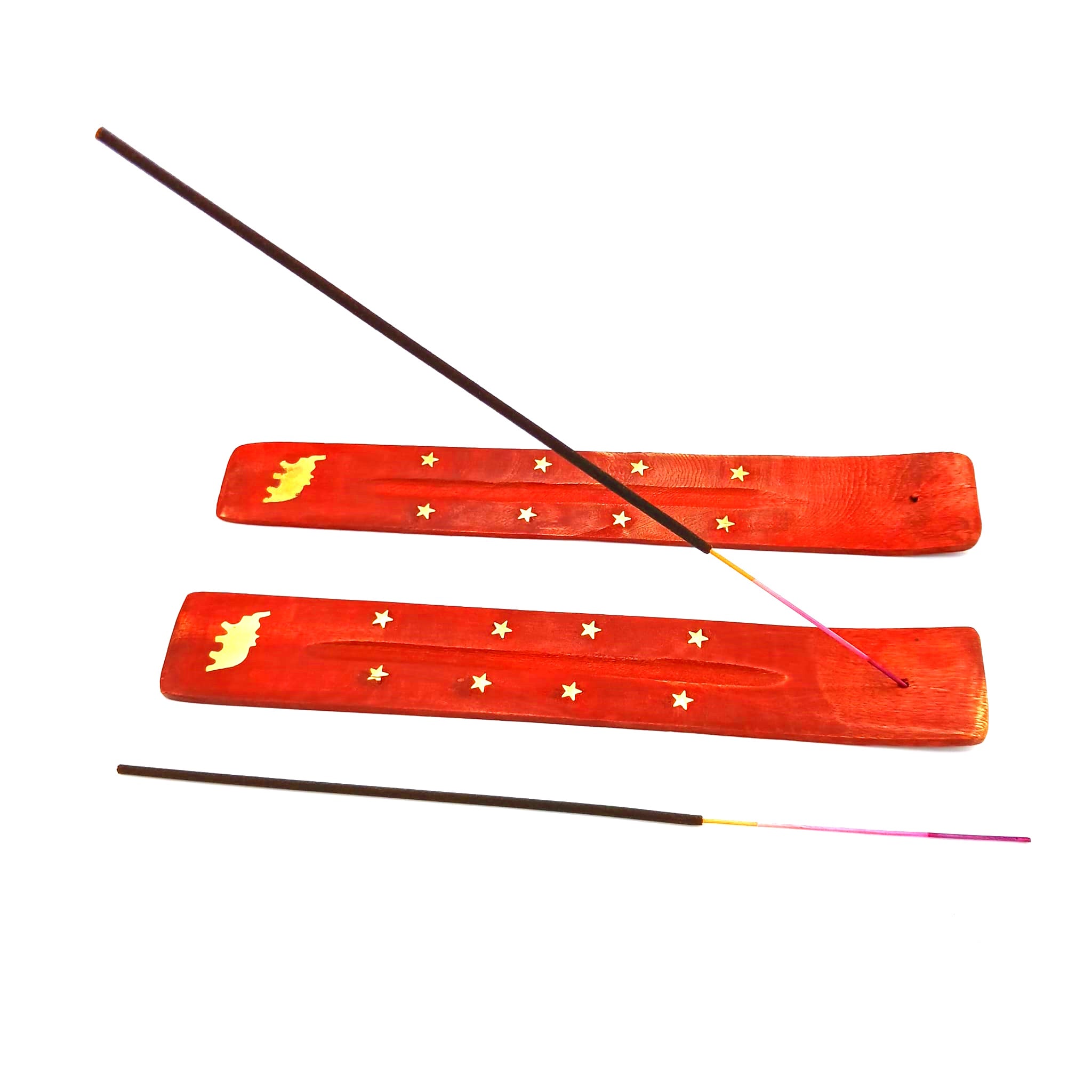 Natural wood incense stick catcher and burner, 10 inches long