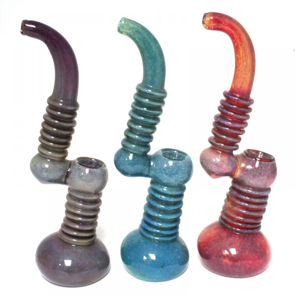 10-inch tall heavy duty bubbler with blue and purple ribbed design, large size
