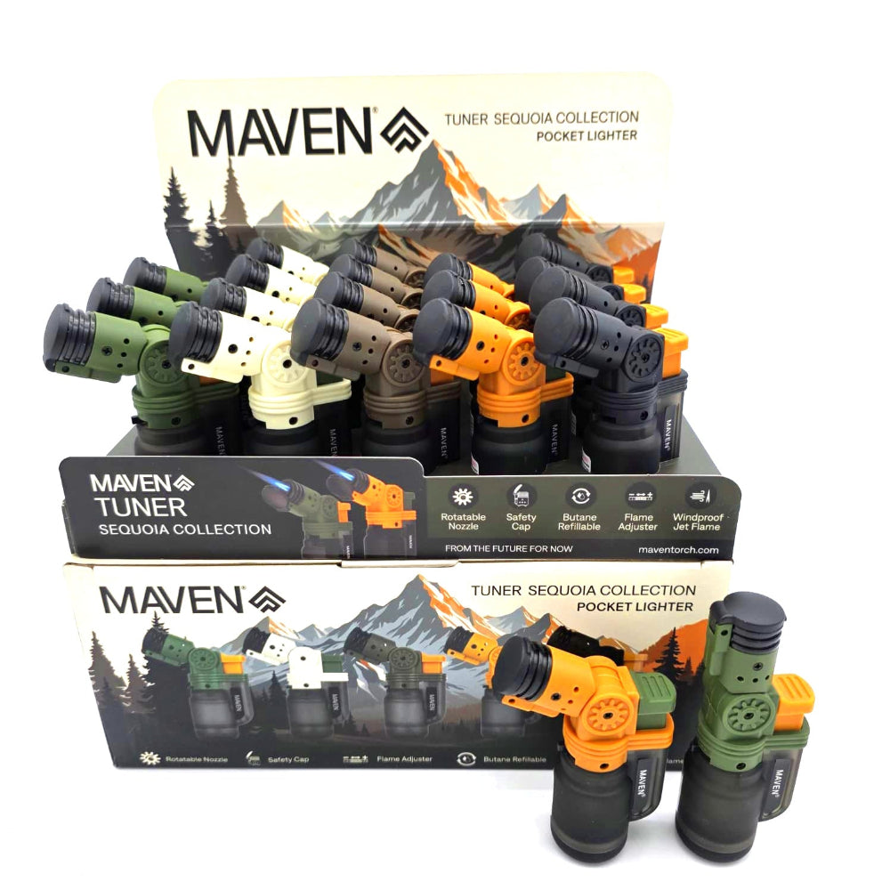 1172TSQ Maven Tuner Sequoia Collection pocket lighter 20 pack, durable refillable lighters with reliable ignition and compact portable design