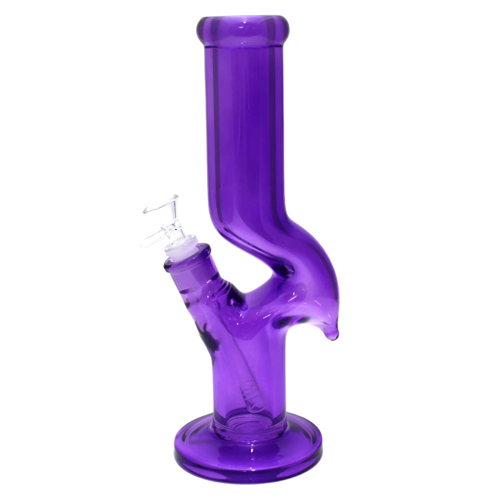 11'' Flat Bottom Solid Color Zig Zag Design Straight Heavy Duty Thick Glass Water Pipe G-G