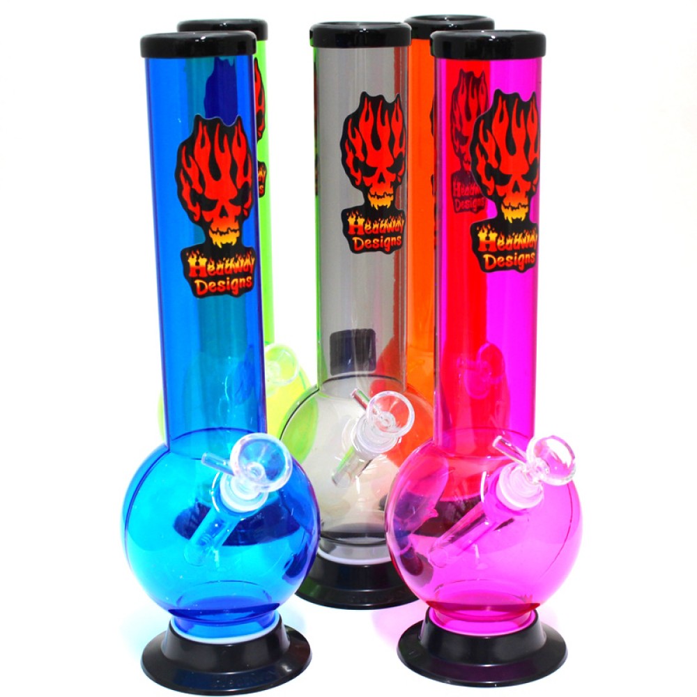12-inch Headway acrylic water pipe with bubble base, glass downstem, and 14mm male bowl
