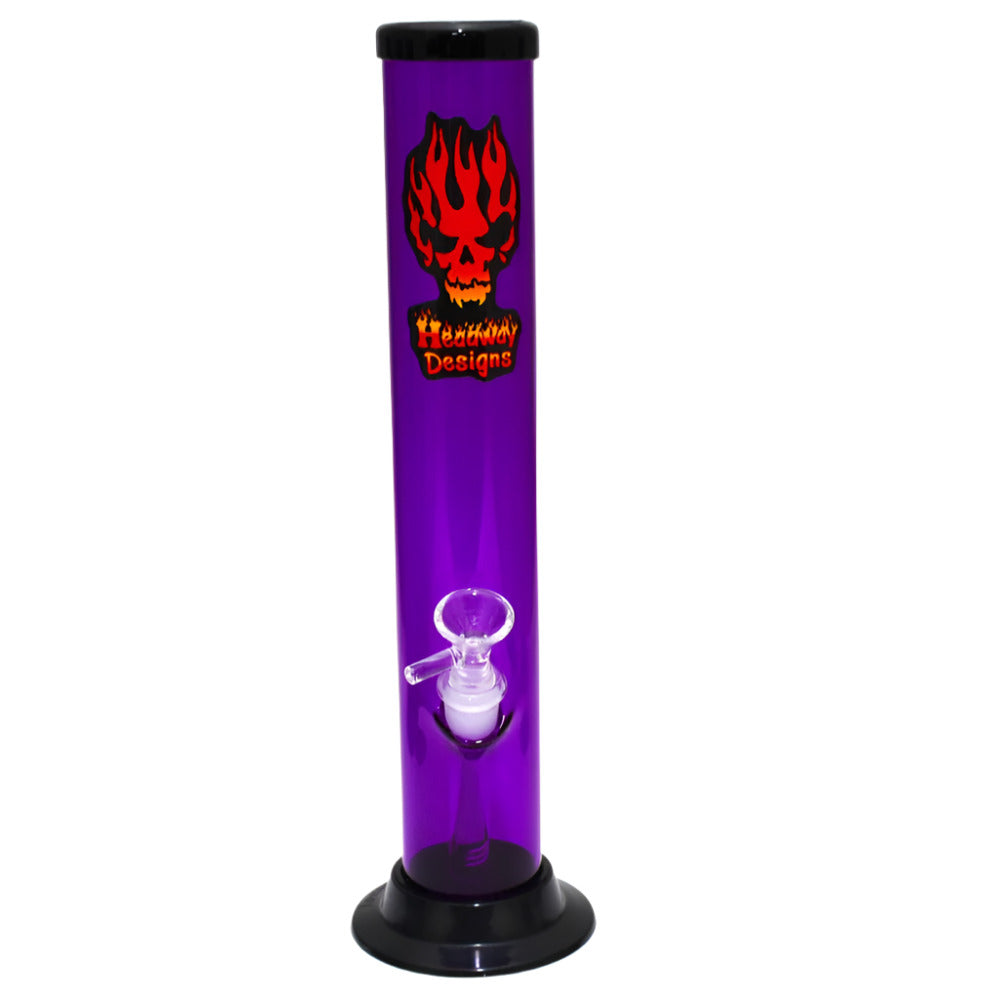 12'' Headway Designs Acrylic Straight Water Pipe With Glass Down Stem & 14 MM Male Bowl Glass ON Glass