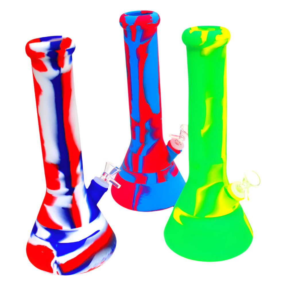 12-inch silicone beaker water pipe with colorful art design and glass-on-glass (G-G) joint