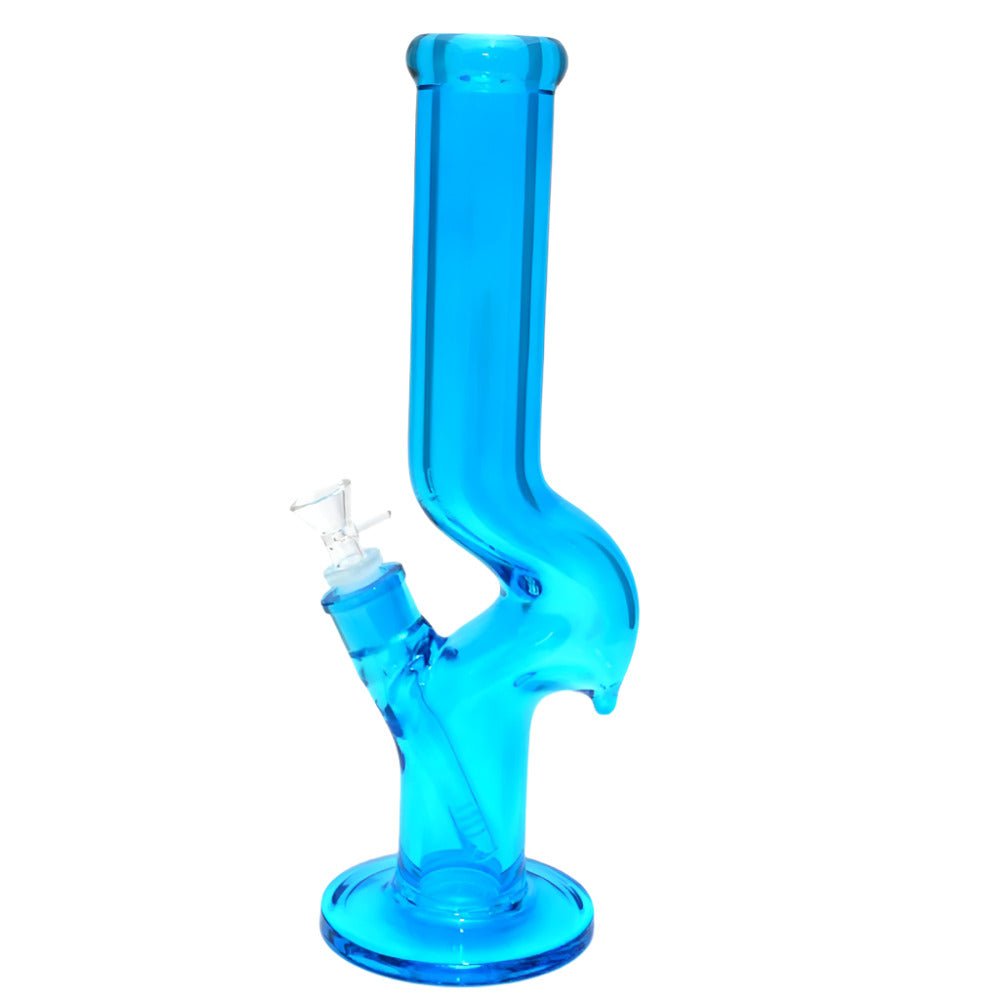 14'' Flat Bottom Solid Color Zig Zag Design Straight Heavy Duty Thick Glass Water Pipe G-G