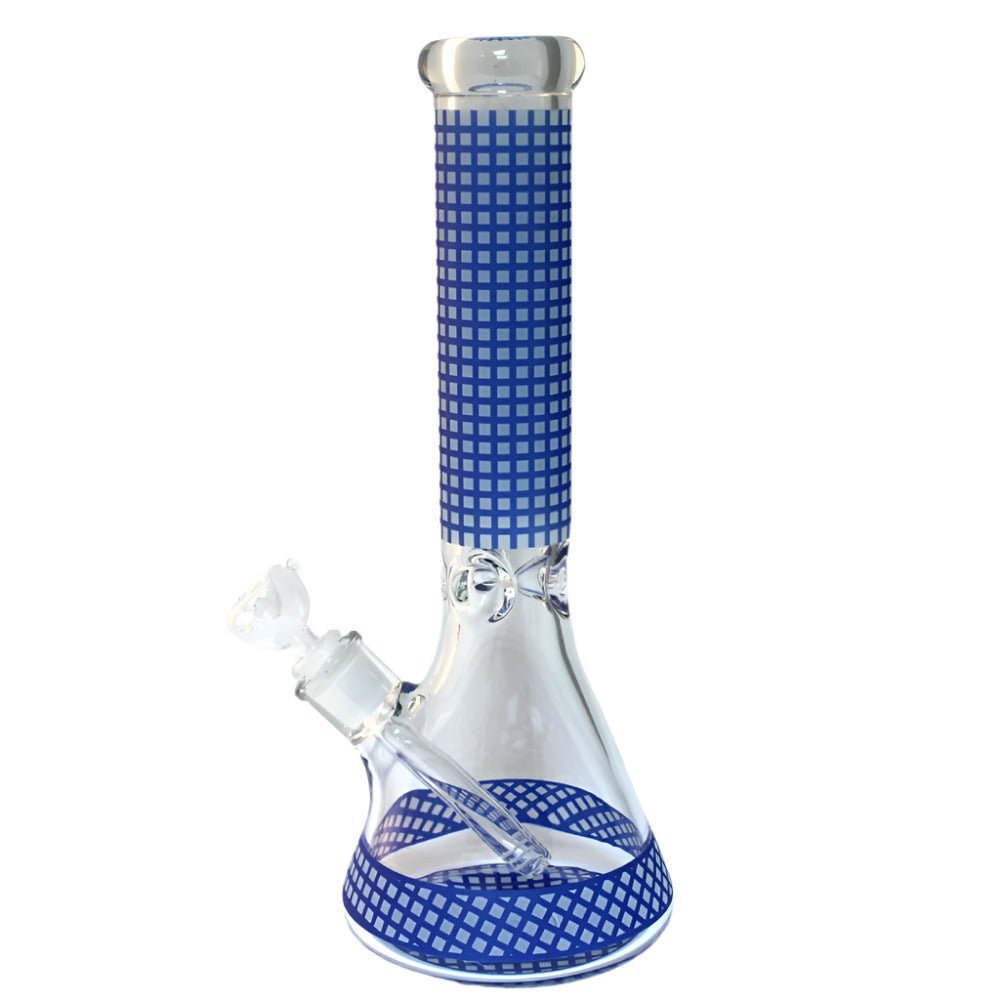 14-inch heavy-duty beaker water pipe with blue art design and glass-on-glass (G-G) joint