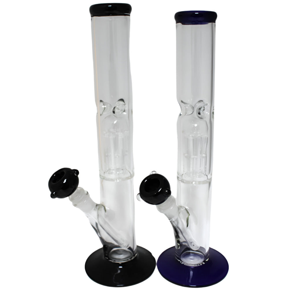 14-inch flat bottom glass water pipe with percolator, made in the USA – G/G joint