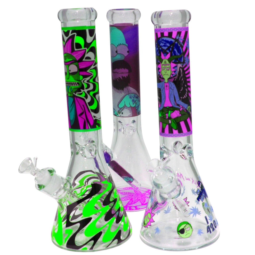 14'' Heavy Beaker Decal Art Design Glow in the Dark Water Pipe Glass On Glass