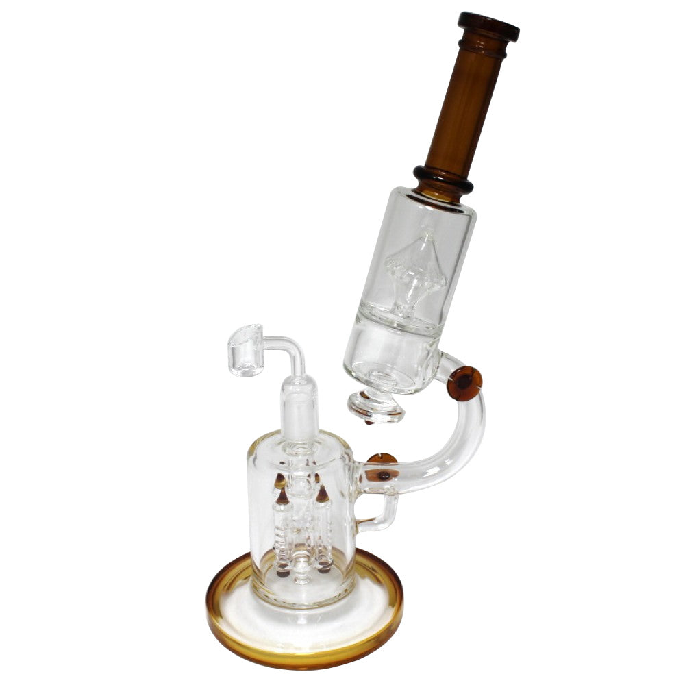 Handled Telescope Water Pipe with 4 Arm Percolator and 18MM Female Banger featuring premium glass construction and enhanced smoke filtration for smoother draws.