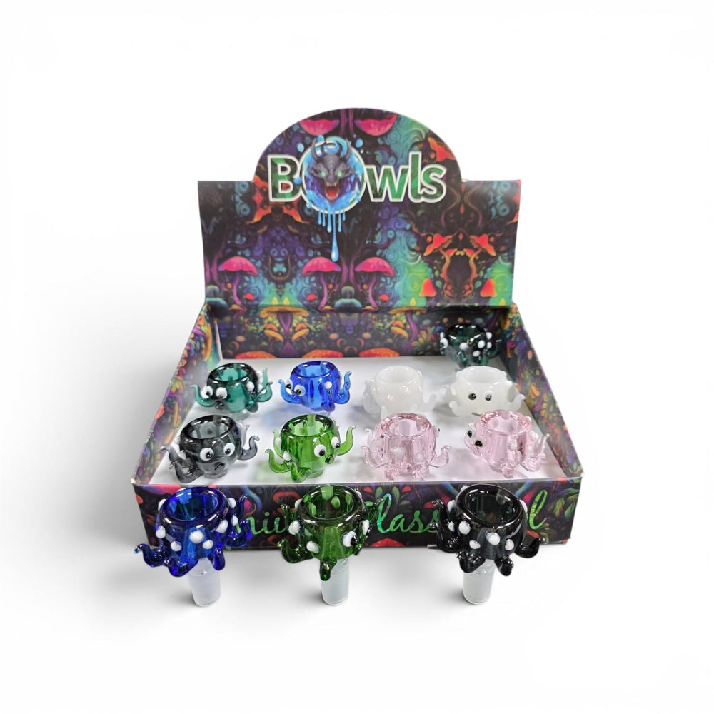 14MM fancy spiked design glass bowl 12 pcs pack made from durable glass with a stylish textured finish for wholesale smoke shop displays.
