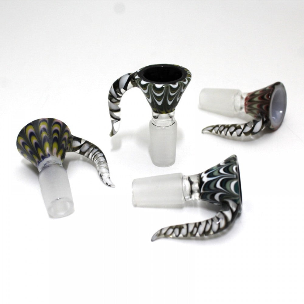 Artistic horn style glass bowl 14MM male with colorful finish and glass on glass connection.