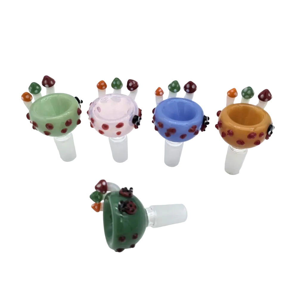 Artistic zombie mushroom themed 14mm male glass bowl made from high-quality heat resistant glass