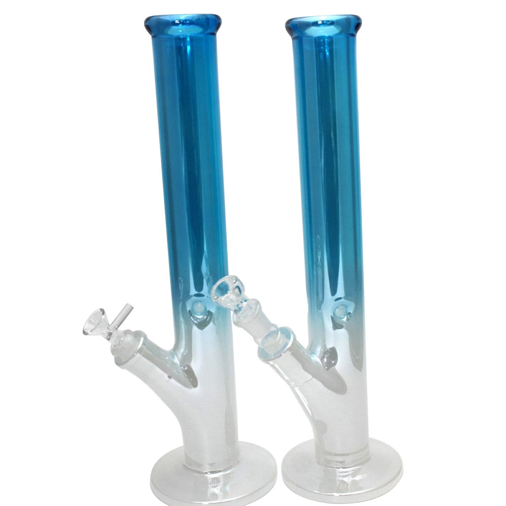 15'' 9 MM Blue / White Color Straight Shooter Heavy Water Pipe Glass On Glass