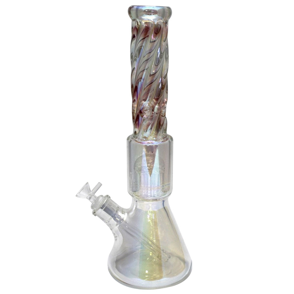 15'' Beaker Tree Percolator With Twisted Top Heavy Water Pipe Glass On Glass