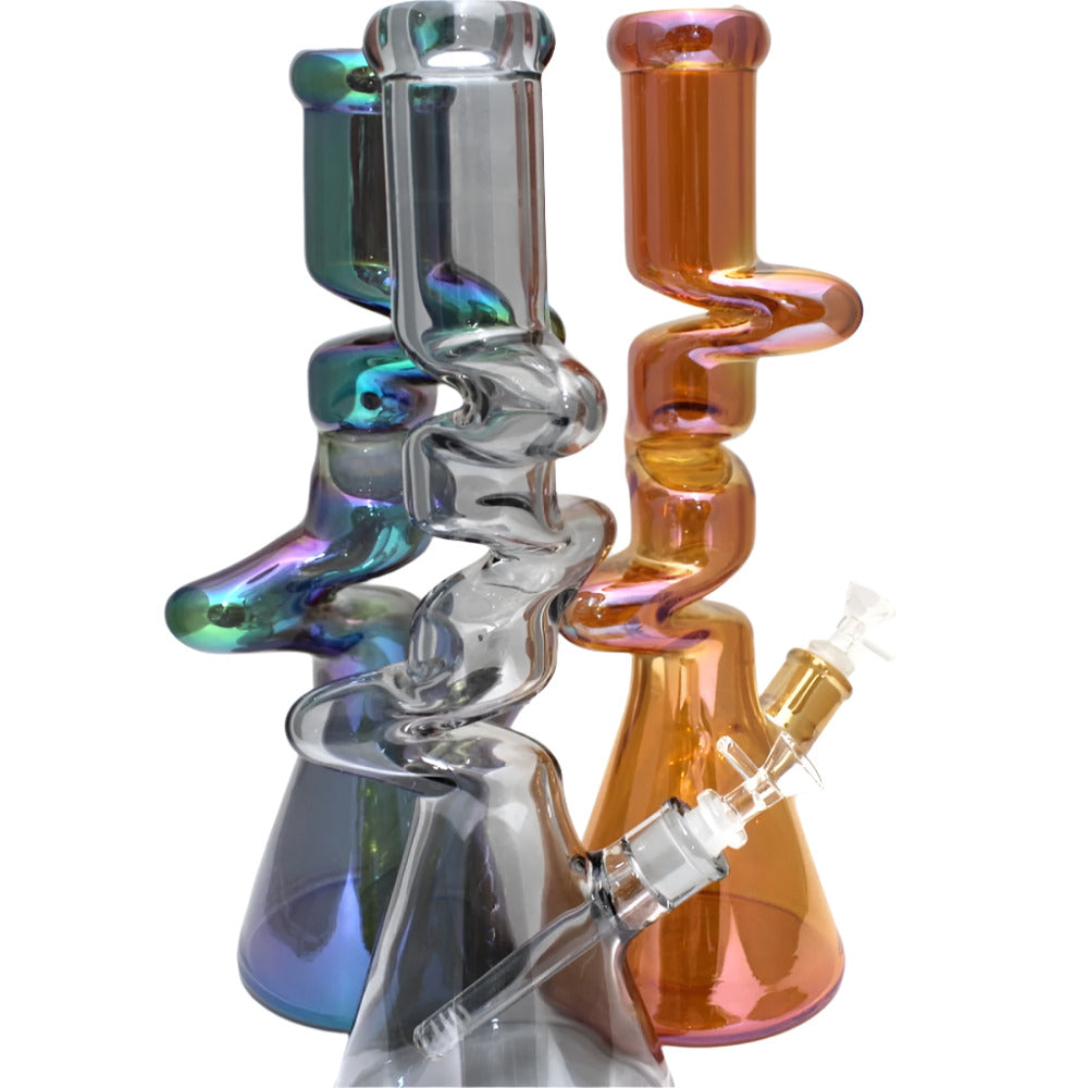 16-inch colorful zig zag design beaker base water pipe with glass-on-glass joints