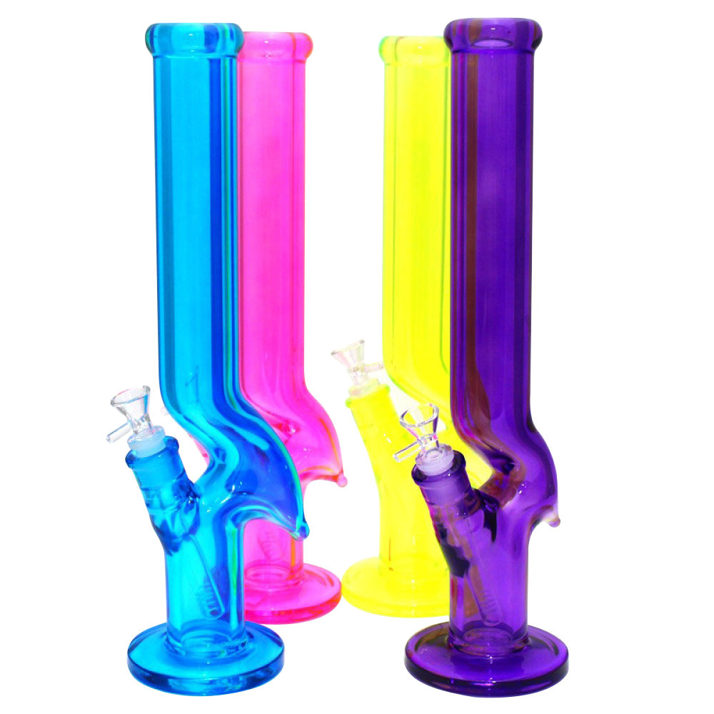 16'' Flat Bottom Solid Color Zig Zag Design Straight Heavy Duty Thick Glass Water Pipe G-G