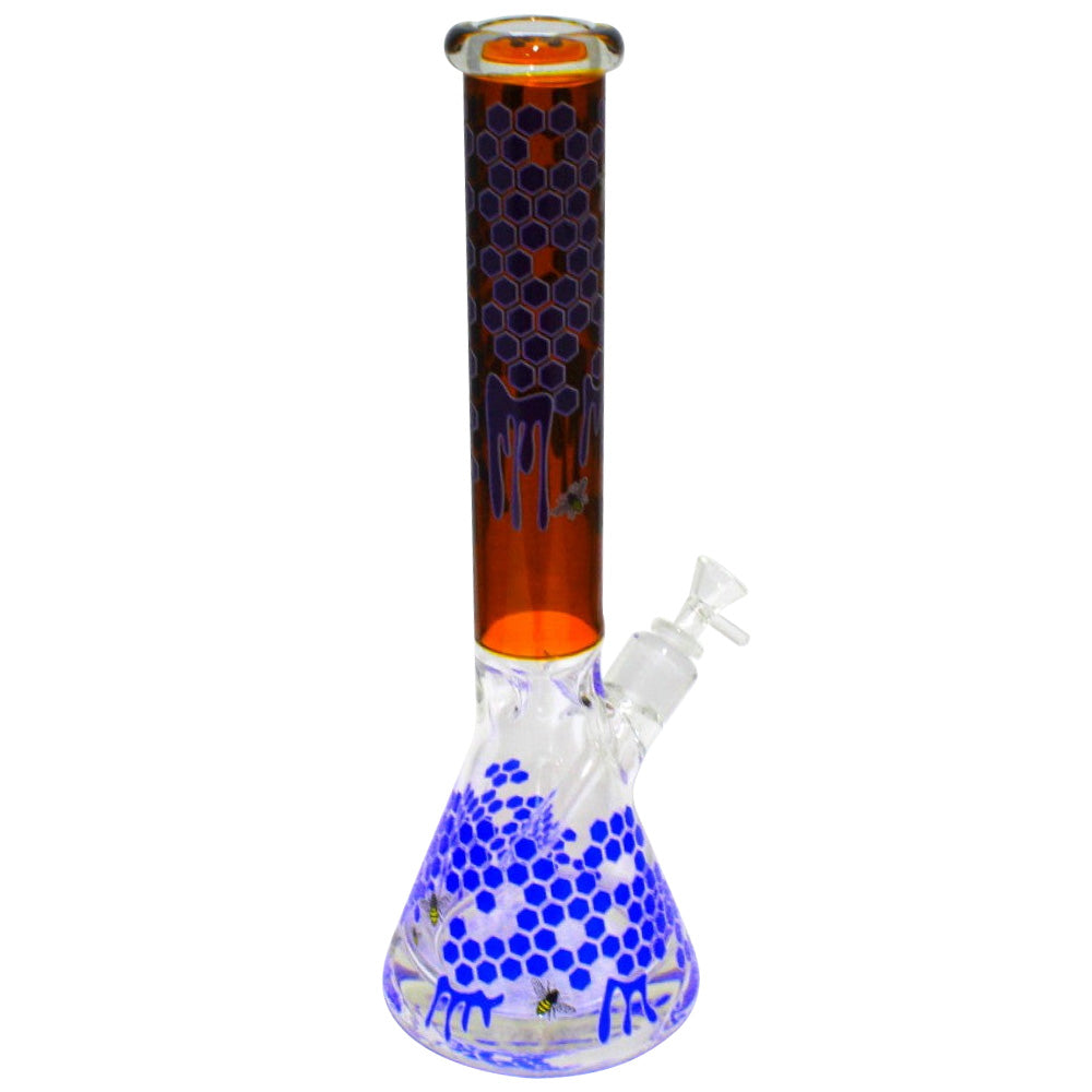 16" Glow in the Dark Bee Art Water Pipe -G-G