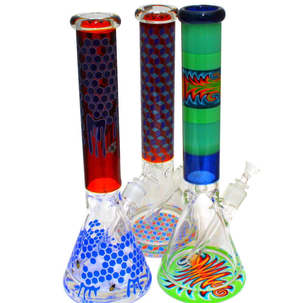 16" Glow in the Dark Bee Art Water Pipe -G-G