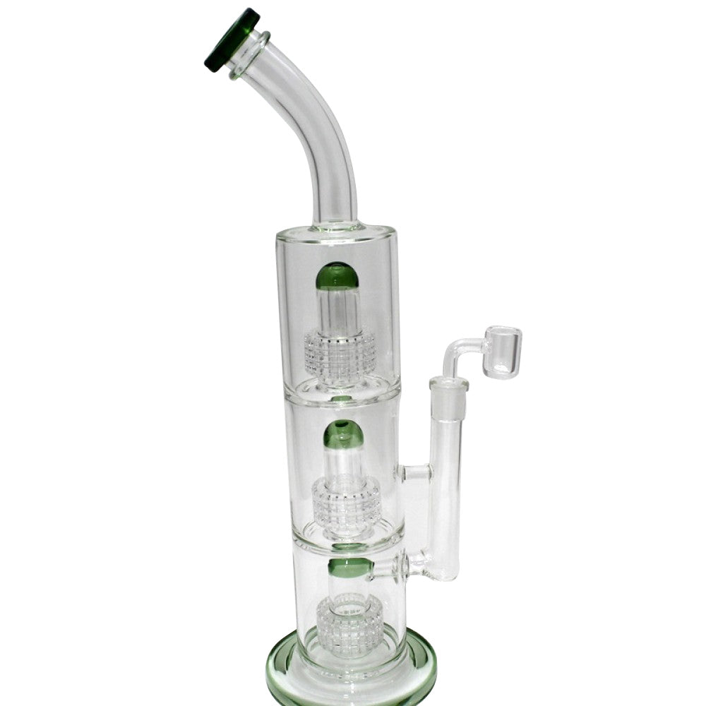 18'' Flat Bottom Triple Diamond Cut Design Percolator Heavy Water Pipe With 14 MM Male Banger
