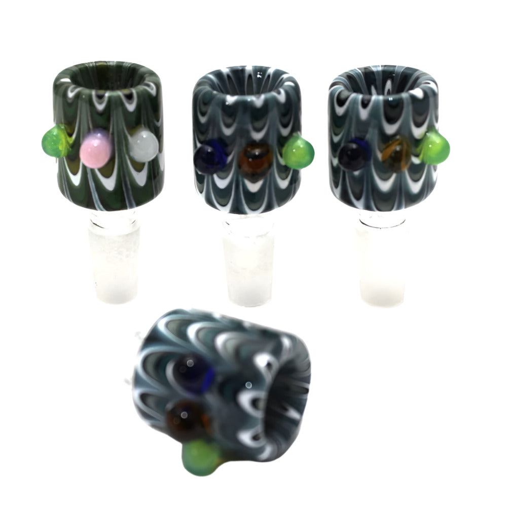 3 dot bubble art heavy duty glass bowl 14MM male made from heat resistant glass for smooth airflow and durability.