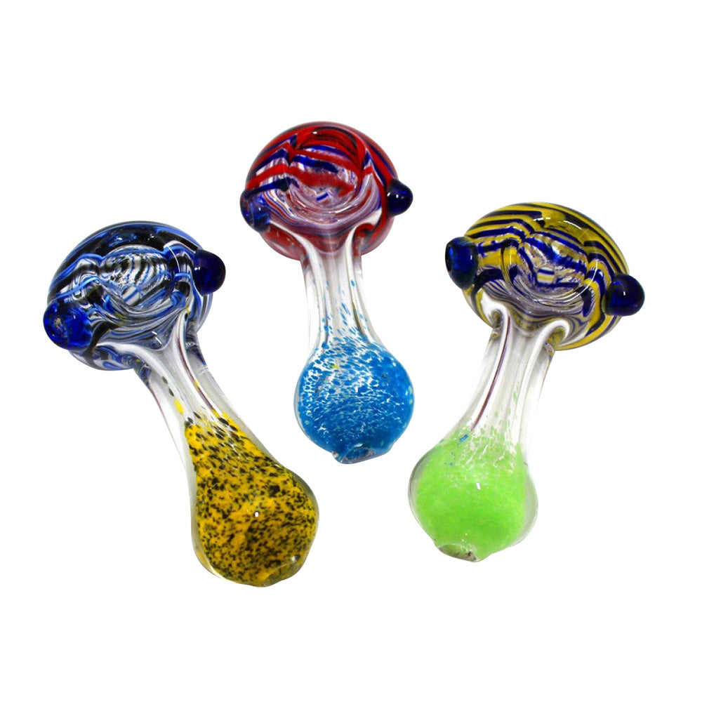 3.5'' Clear With Multi Swirl Color Head Heavy Duty Glass Hand pipe