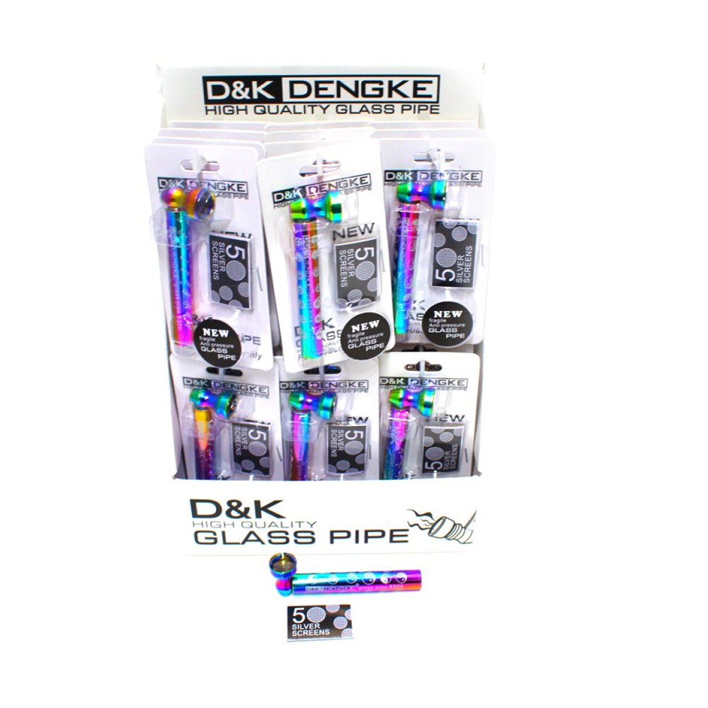 3" Fancy Print Rainbow Color Glass Pipe wit Metal Bowl & Screen