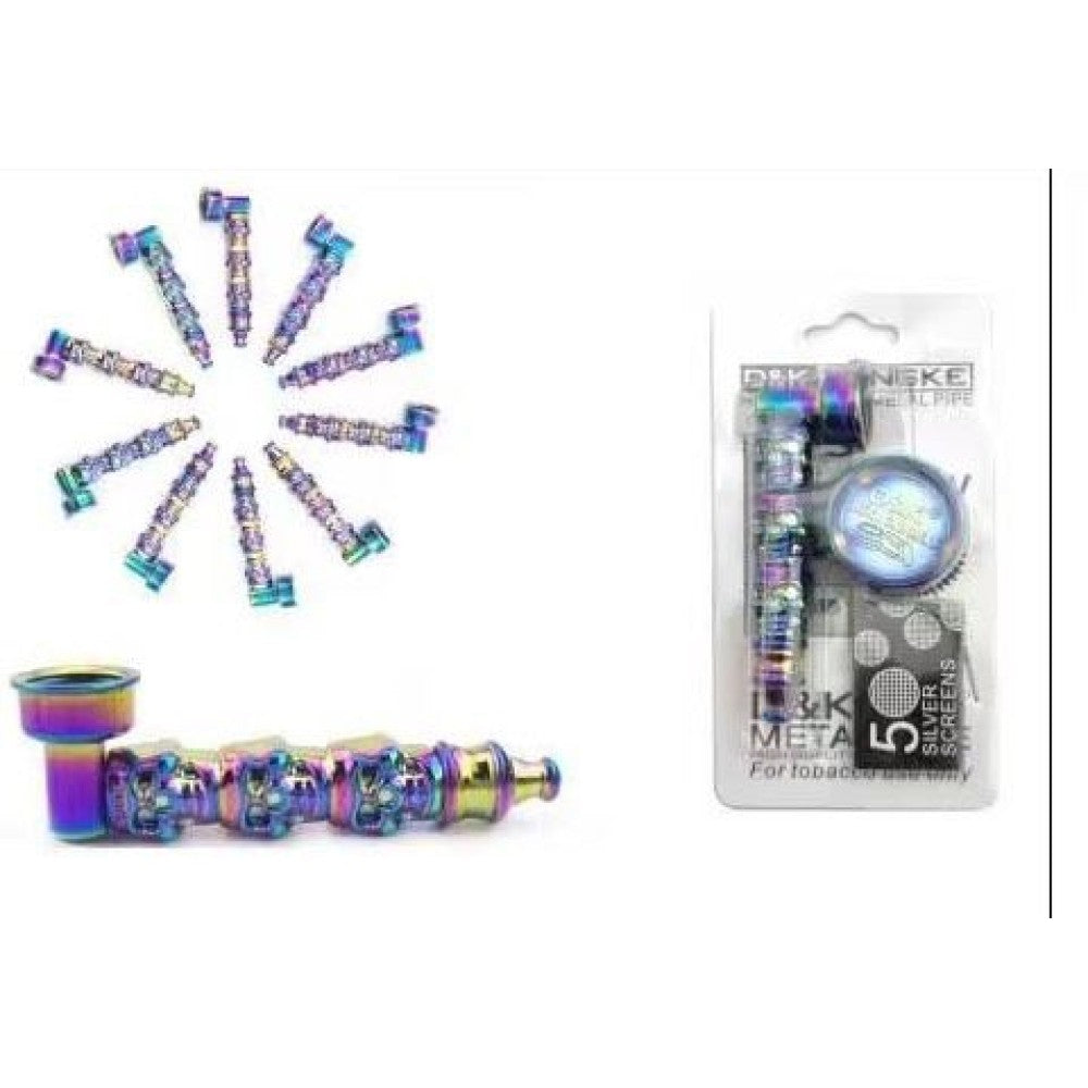 3" Rainbow Color Skull Design Metal Pipe with Screen & Metal Grinder