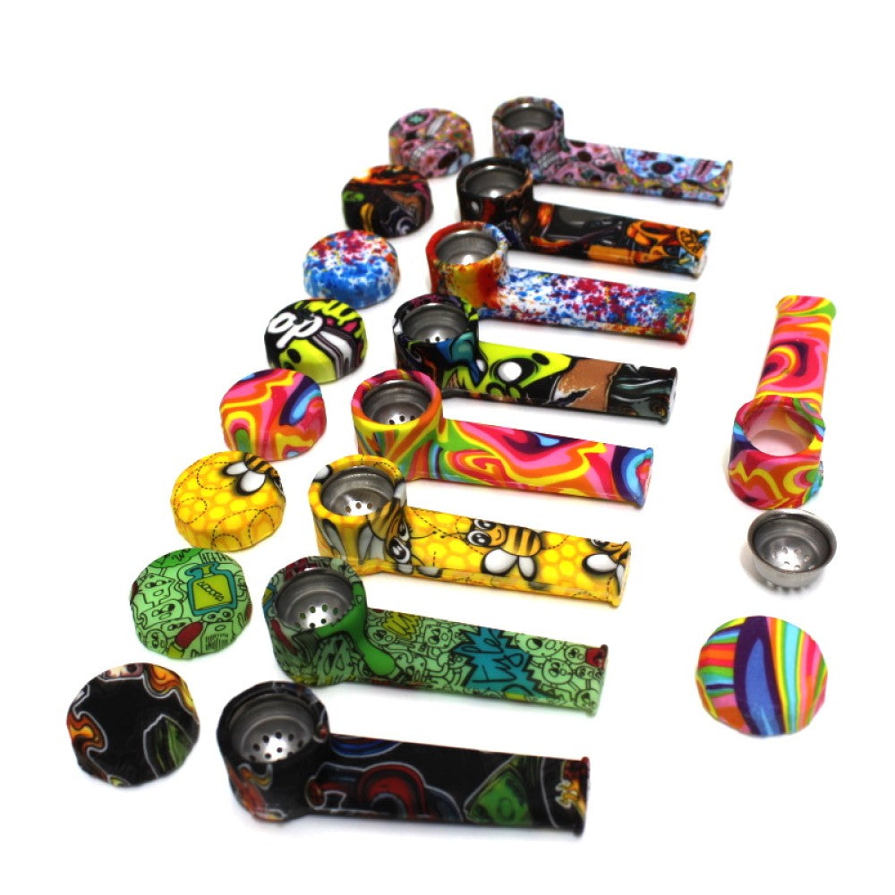 3'' Silicone Fancy Designed Hand Pipe Metal Bowl With Lid