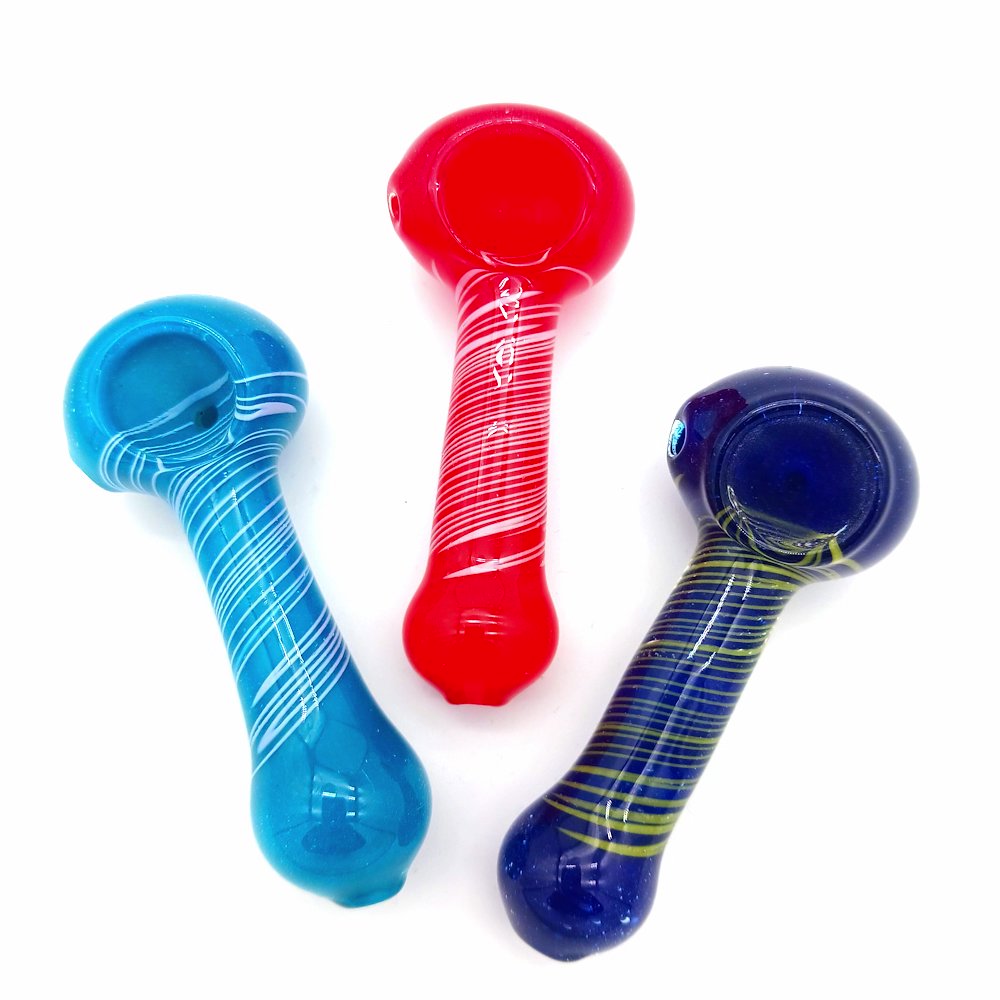 3-inch solid glass hand pipe with spiral design