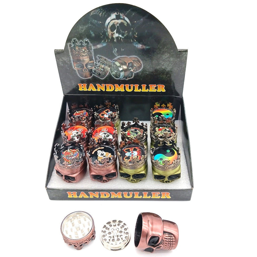 Skull face design 3pc metal grinder for herbs