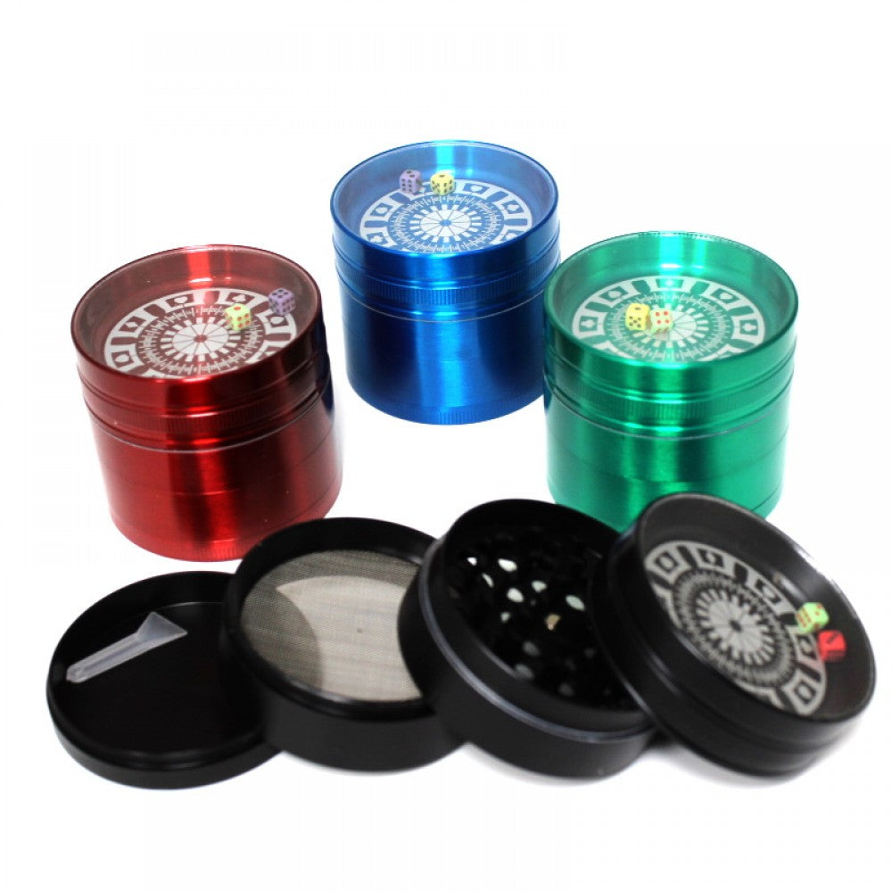 4 Part Assorted Color Heavy Zinc Grinder 63MM with 2 dice design, sharp diamond teeth, and durable metal body for smooth grinding performance.
