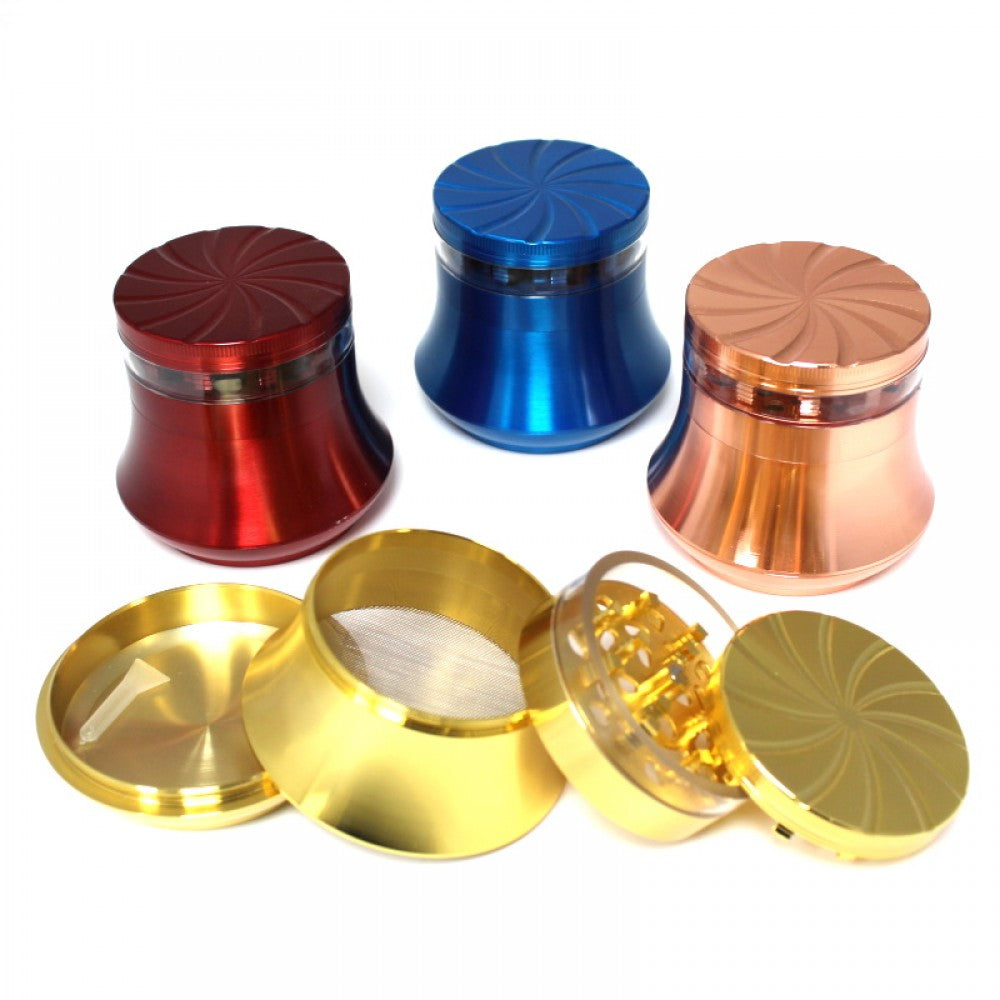 4 Part Assorted Color Heavy Zinc Grinder 63MM with big base design, sharp diamond teeth, and durable zinc alloy body for smooth grinding use.