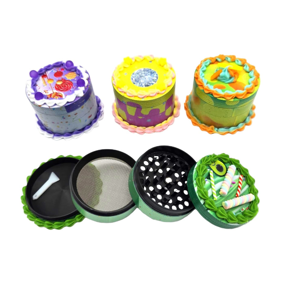 4 part cake design metal grinder 63mm, durable construction with sharp teeth for smooth and efficient grinding of herbs and materials.