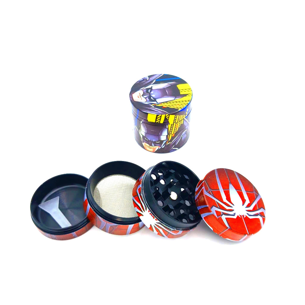 Compact 4-part 40mm decal grinder designed for smooth grinding and efficient herb collection with a durable multi-chamber build and stylish printed design.