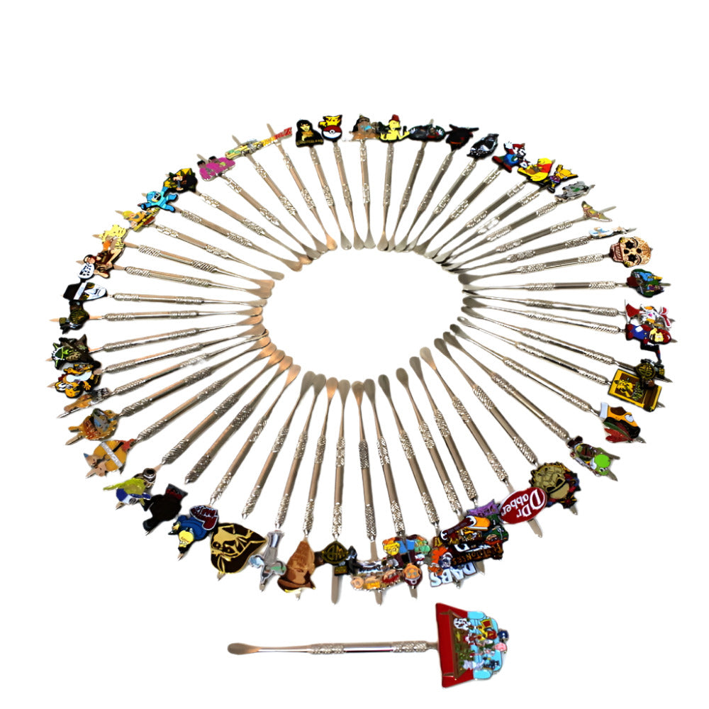 "4.5'' metal dab tool with fancy assorted designs."
