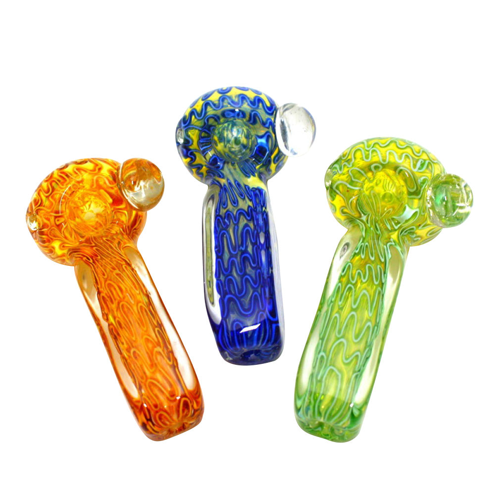 Swirl color flat glass hand pipe, 4.5 inches, with bold cube design