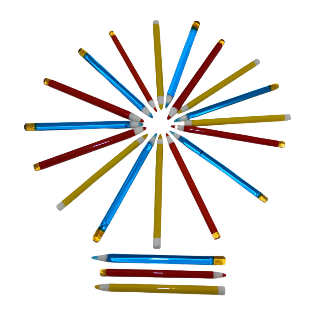 Precision glass dab tool shaped like a colorful pencil.