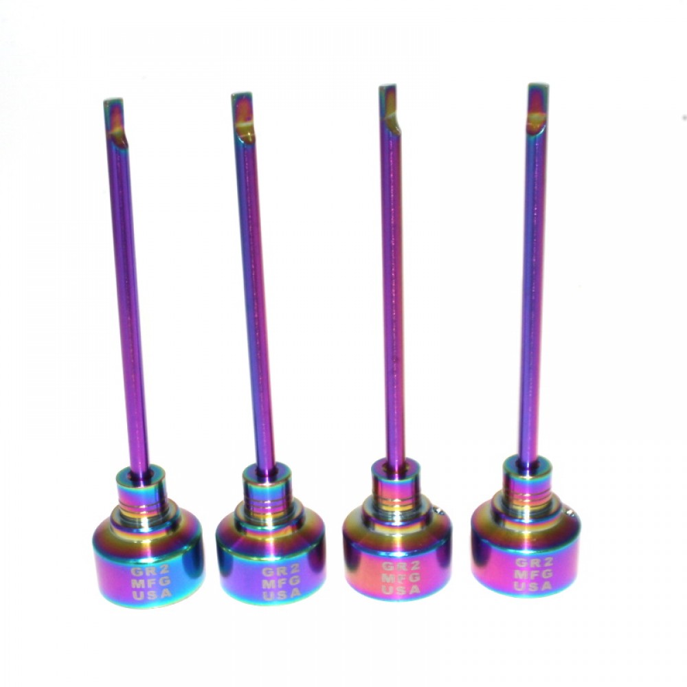 Durable 4.5-inch titanium carb cap with anodized rainbow finish