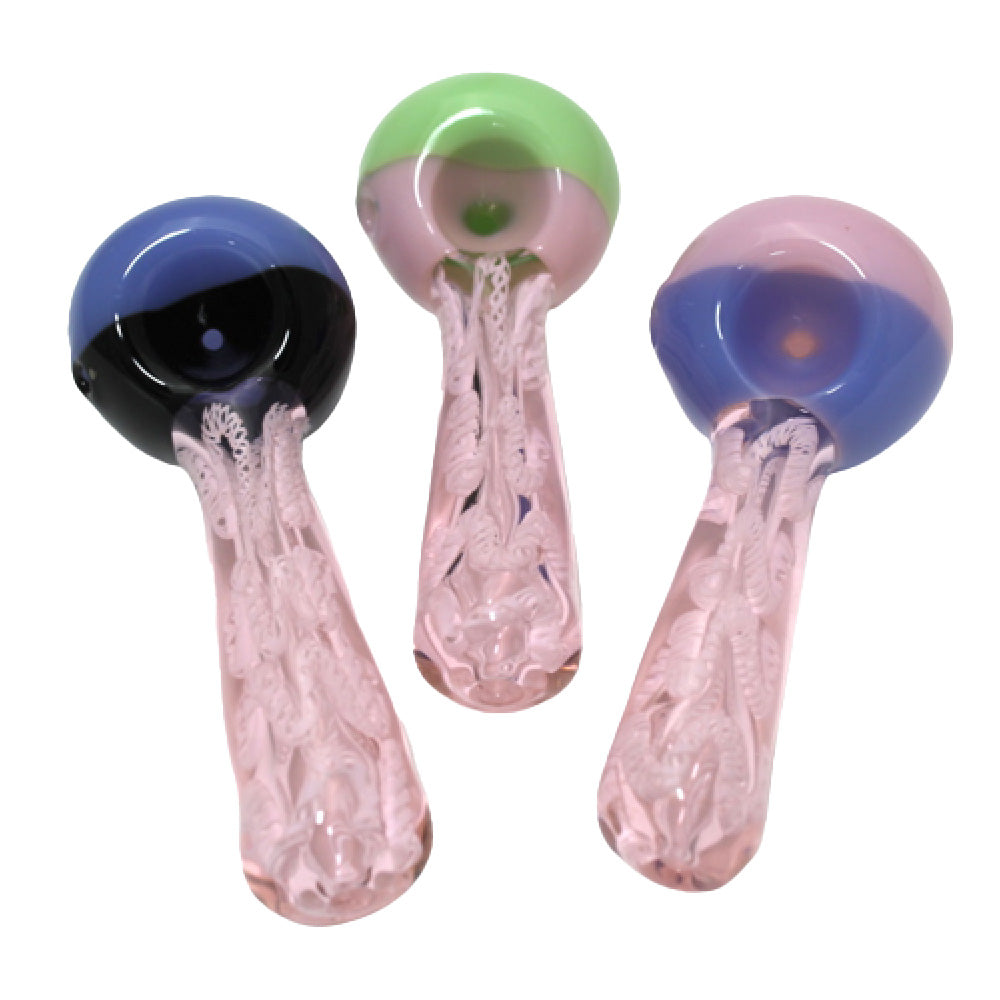 4.5'' USA Color Pink With Double Tube Color Head Heavy Duty Glass Hand Pipe