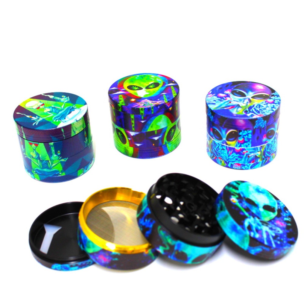 4 Part Decal Alien Design Grinder 53mm