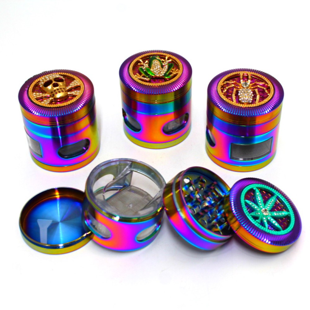 4 Part Rainbow Color With Window Design Heavy Duty Grinder 63 MM Size