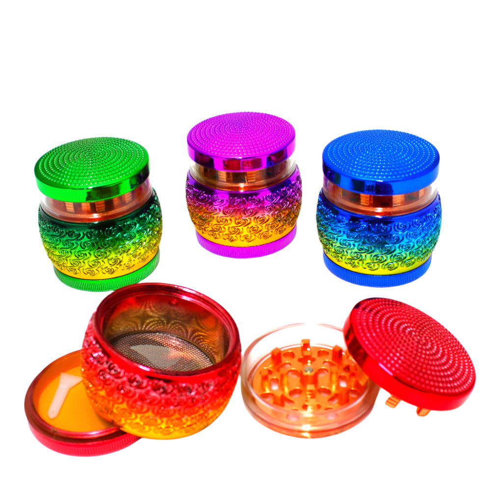 4-part herb grinder with unique jar shape design, 63mm size