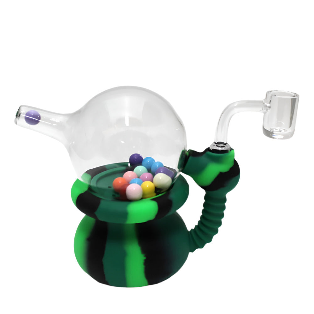 4" Silicon and Glass Fancy Design Water Pipe with 14 MM Male Banger