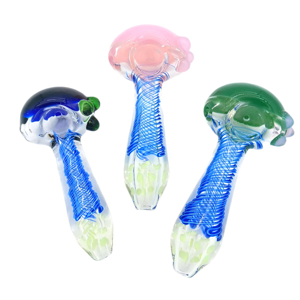 4-inch heavy duty glass hand pipe with colorful swirl head design