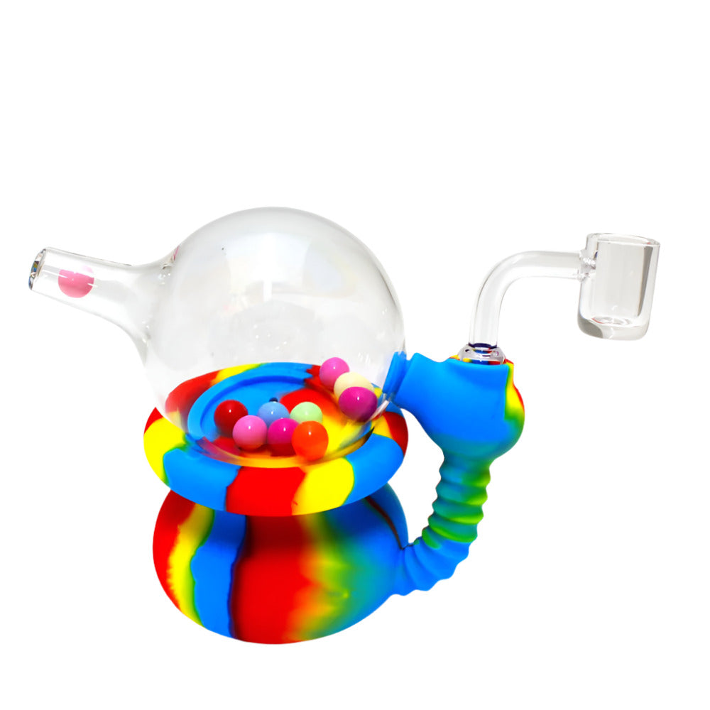 4" Silicon and Glass Fancy Design Water Pipe with 14 MM Male Banger
